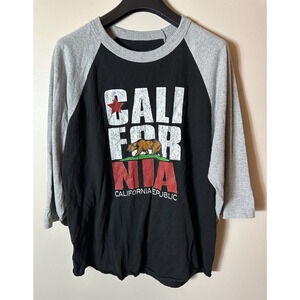 California Republic T-Shirt Mens XL Black Gray Raglan 3/4 Sleeve Graphic Print